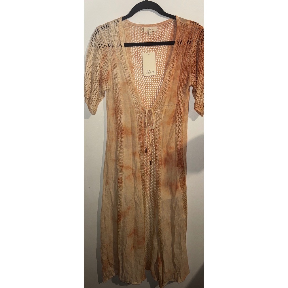 Elan XS Orange Tie Dye Crochet Maxi Cardigan Cover Up NWT Boho Beach